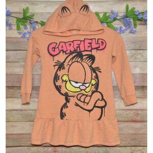 Nickelodeon Garfield Girls Orange Hoodie Dress Size S 6 6X Long Sleeve Cat Ears